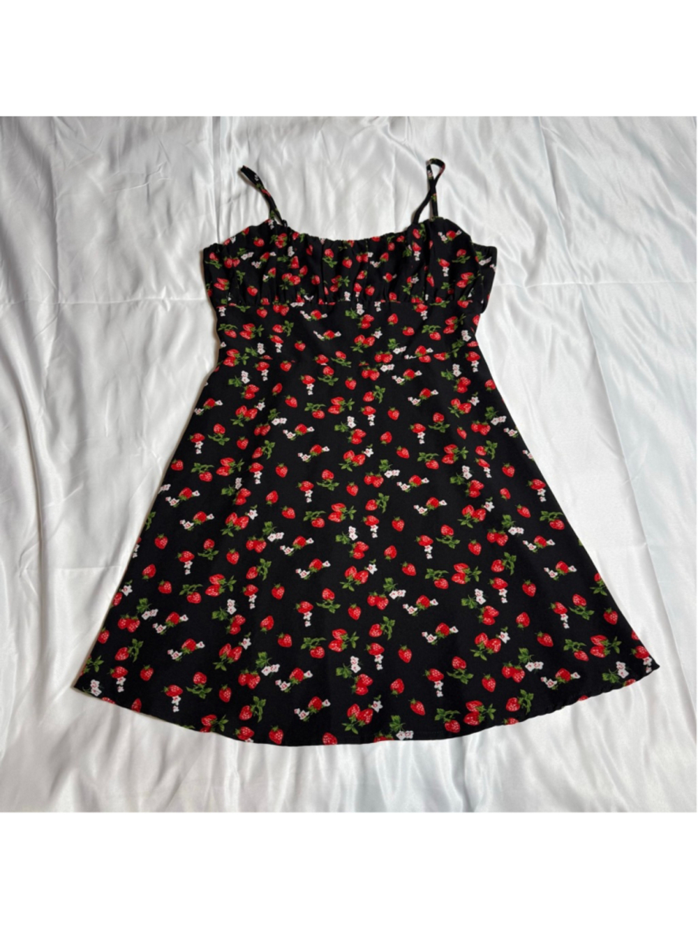 Women's SHEIN Black Red Strawberry Print Mini Dress S